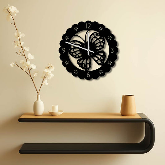 BUTTERFLY FLOWERS METAL WALL ART CLOCK
