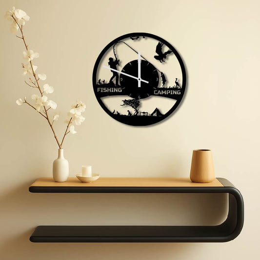 FISHING CAMPING METAL WALL ART CLOCK