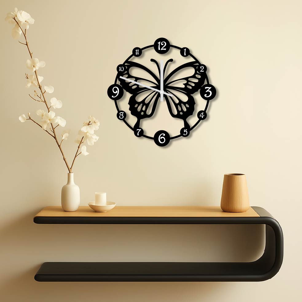 BUTTERFLY METAL WALL ART CLOCK