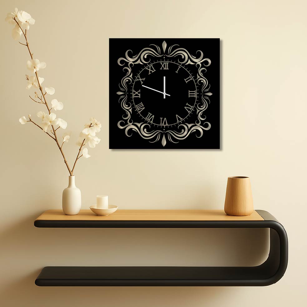 SQUARE VICTORIAN PATTERN METAL WALL ART CLOCK 2