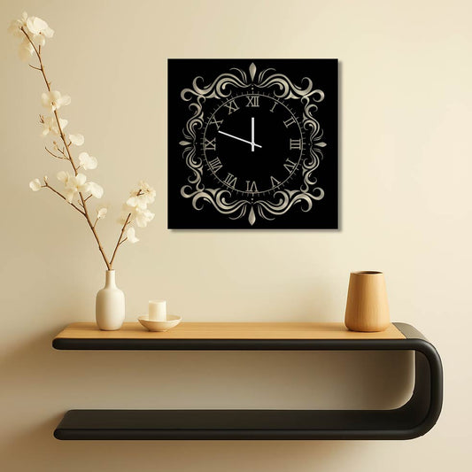 SQUARE VICTORIAN PATTERN METAL WALL ART CLOCK 2