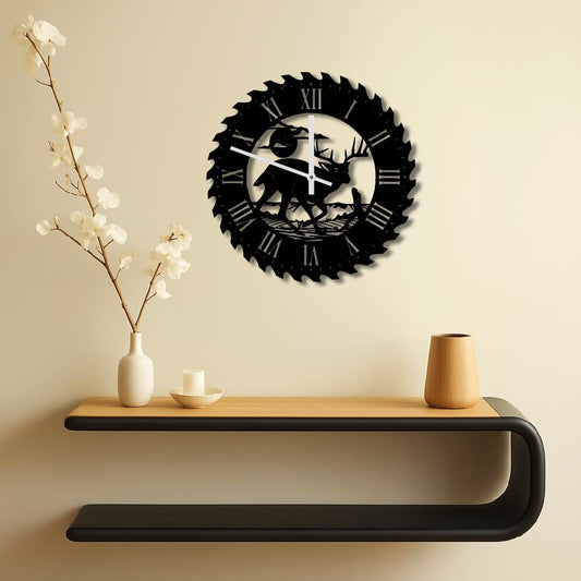 DEER STALKING METAL WALL ART CLOCK