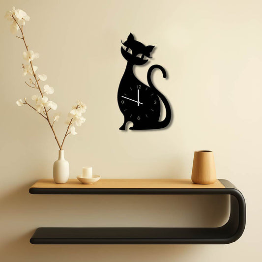 CARTOON CAT METAL WALL ART CLOCK