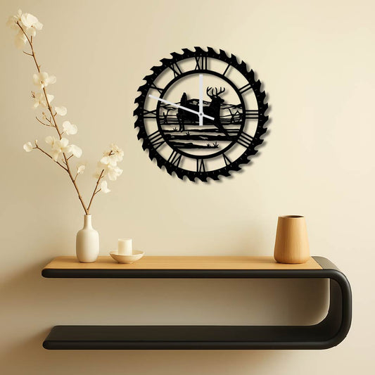 DEER HOPPING METAL WALL ART CLOCK