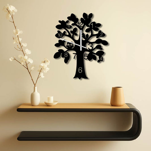 OWL IN TREE METAL WALL ART CLOCK