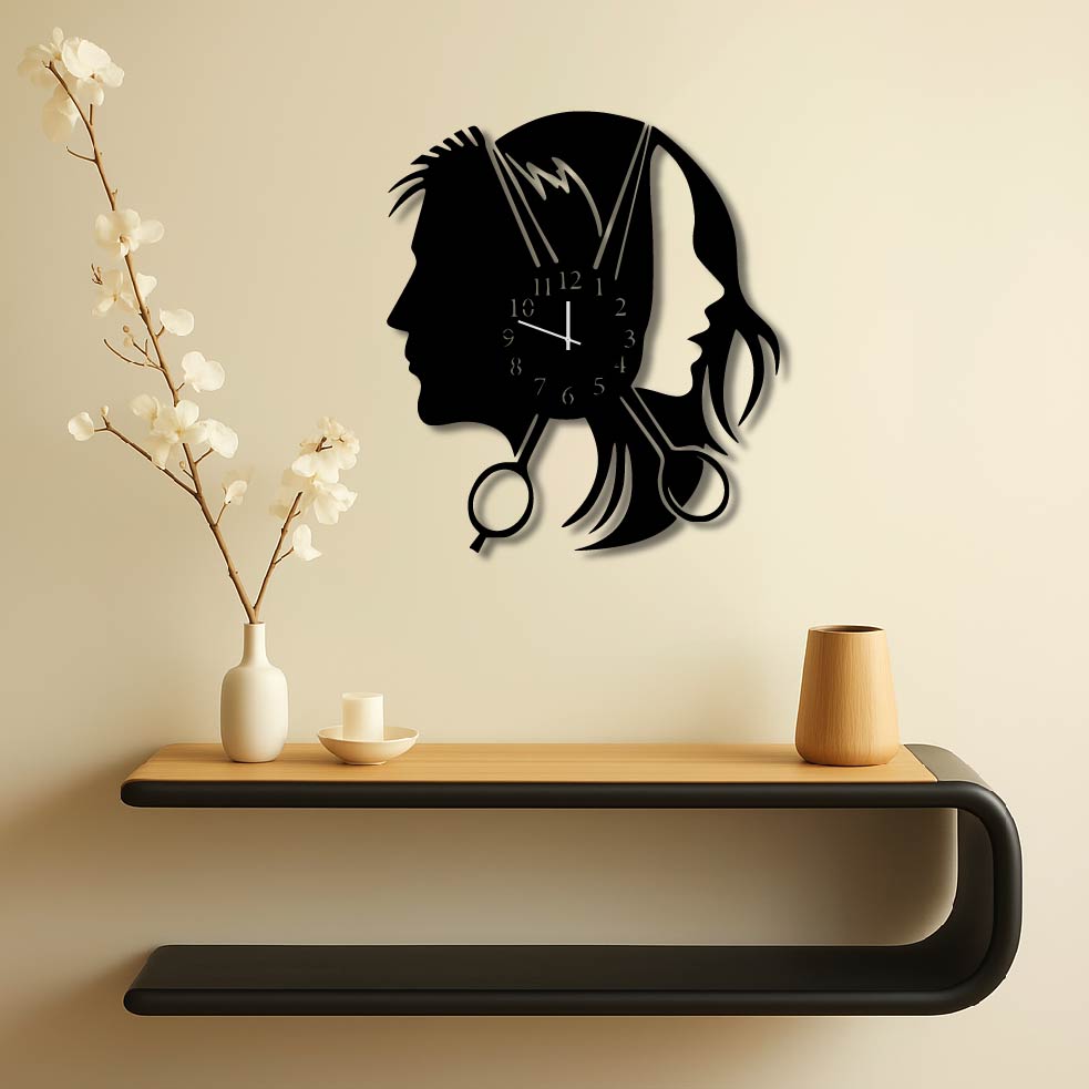 HAIRDRESSER METAL WALL ART CLOCK