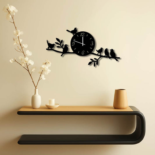 BIRDS ON BRANCH METAL WALL ART CLOCK