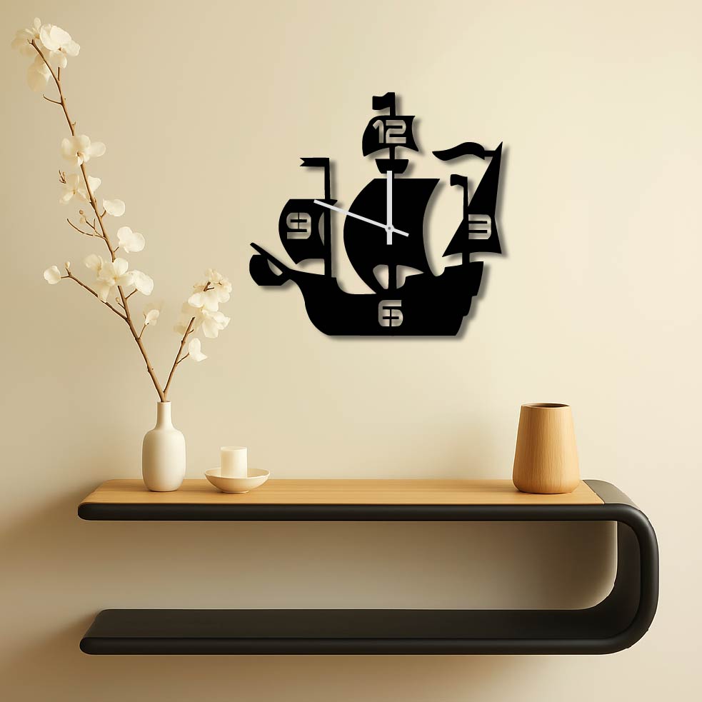 SHIP SILHOUETTE METAL WALL ART CLOCK