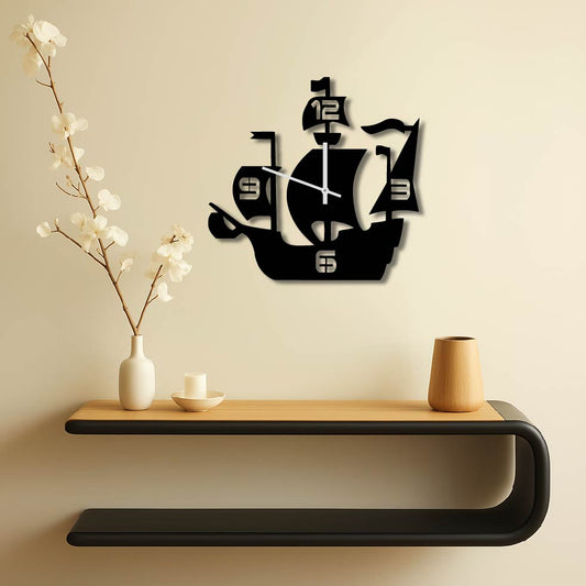 SHIP SILHOUETTE METAL WALL ART CLOCK
