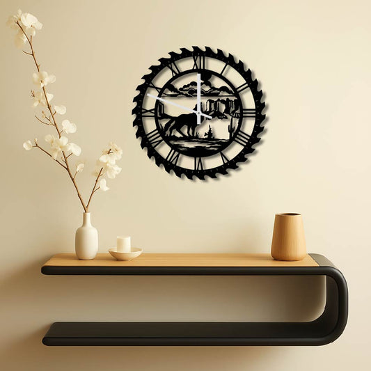 WOLF HOWLING METAL WALL ART CLOCK