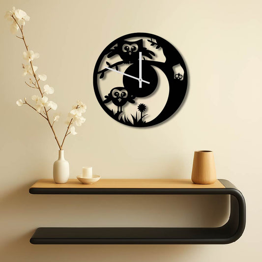 CUTE OWLS METAL WALL ART CLOCK