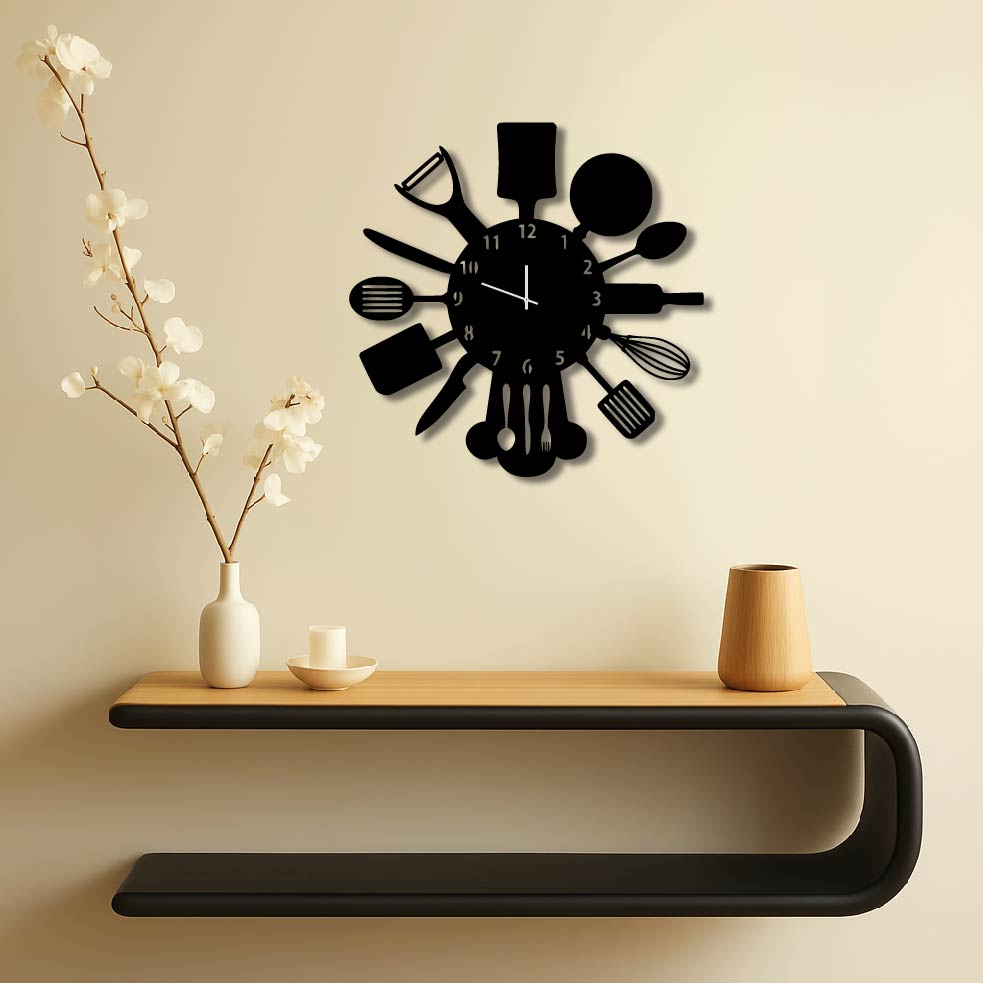 KITCHEN UTENSILS METAL WALL ART CLOCK