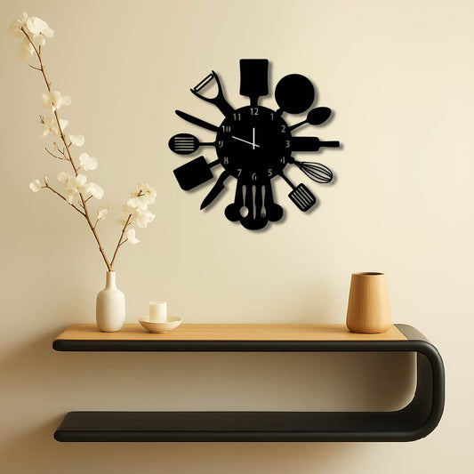 KITCHEN UTENSILS METAL WALL ART CLOCK