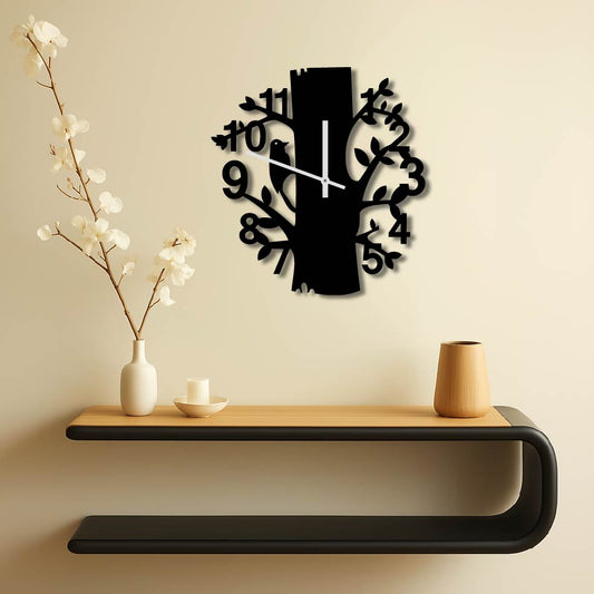 TREE TRUNK BIRD METAL WALL ART CLOCK