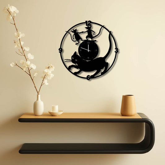 CAT AND MOUSE METAL WALL ART CLOCK