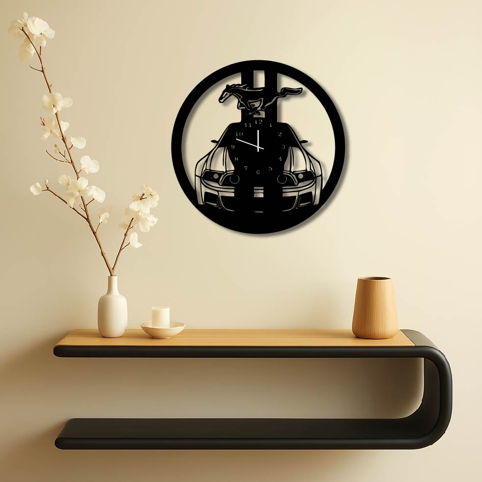 MUSTANG CAR METAL WALL ART CLOCK