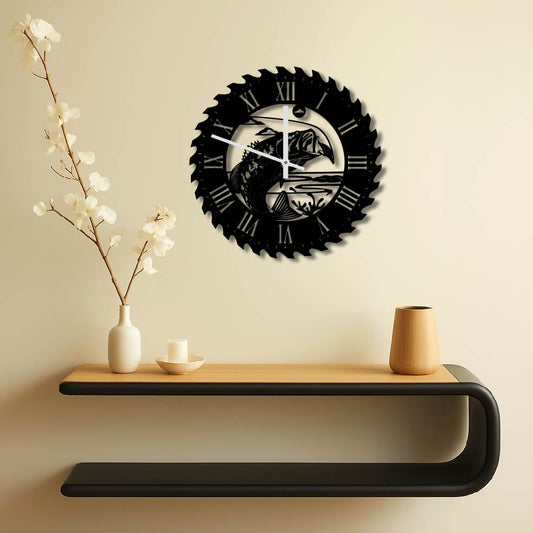 BASS FISHING METAL WALL ART CLOCK