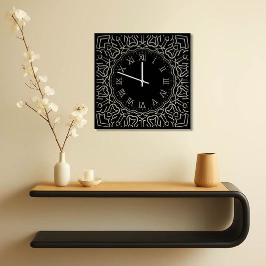 SQUARE MANDALA PATTERN METAL WALL ART CLOCK