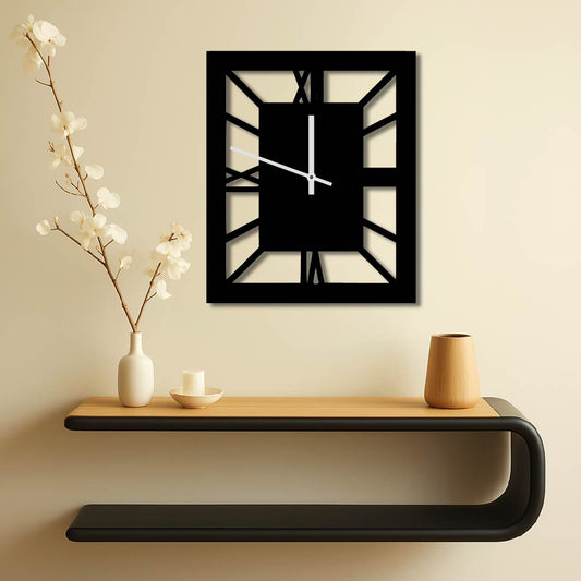 RECTANGLE FRAME ROMAN NUMERAL METAL WALL ART CLOCK