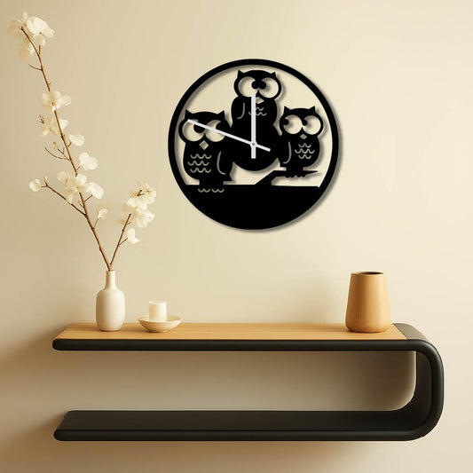 CARTOON OWLS METAL WALL ART CLOCK