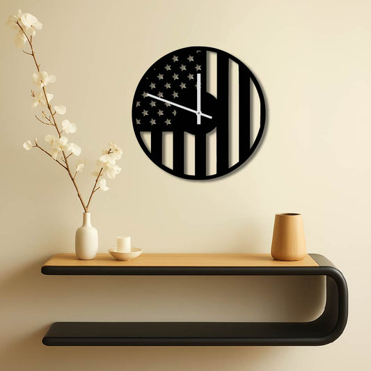 USA FLAG METAL WALL ART CLOCK