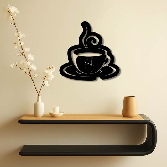 COFFEE CUP SILHOUETTE METAL WALL ART CLOCK