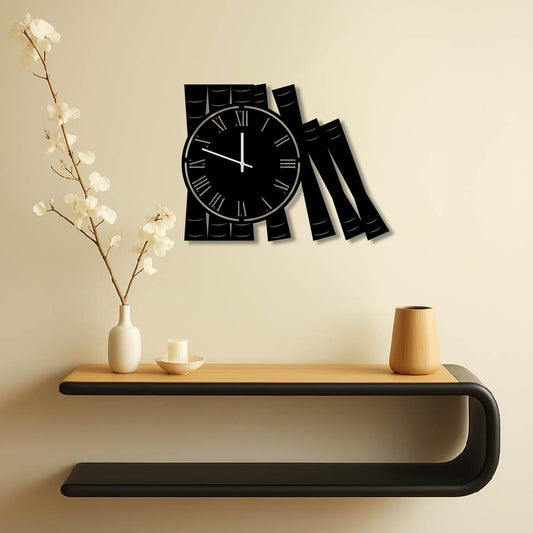 LEANING BOOKS METAL WALL ART CLOCK