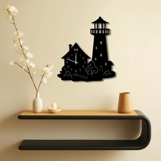 LIGHTHOUSE AND HOUSE METAL WALL ART CLOCK