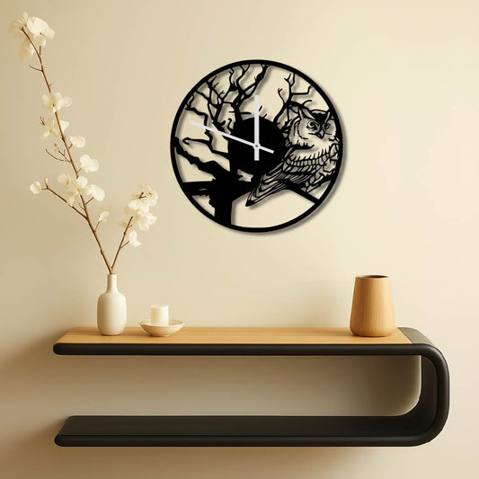 OWL METAL WALL ART CLOCK