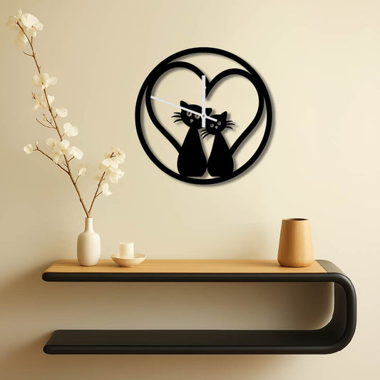 CATS HEART METAL WALL ART CLOCK