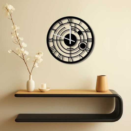 GEOMETRIC LINES ROMAN NUMERALS METAL WALL ART CLOCK