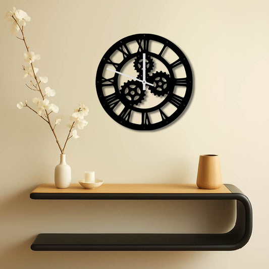 ROMAN NUMERALS GEARS METAL WALL ART CLOCK