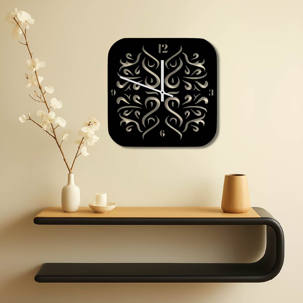 SQUARE TRIBAL PATTERN METAL WALL ART CLOCK