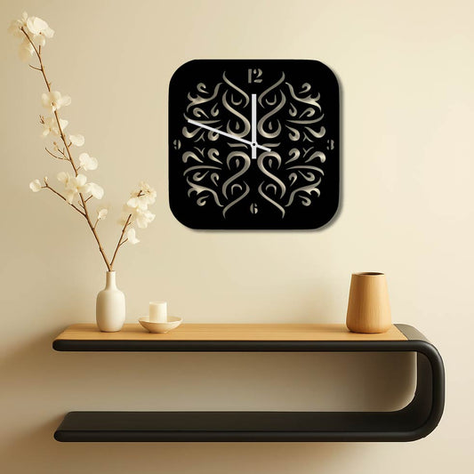 SQUARE TRIBAL PATTERN METAL WALL ART CLOCK