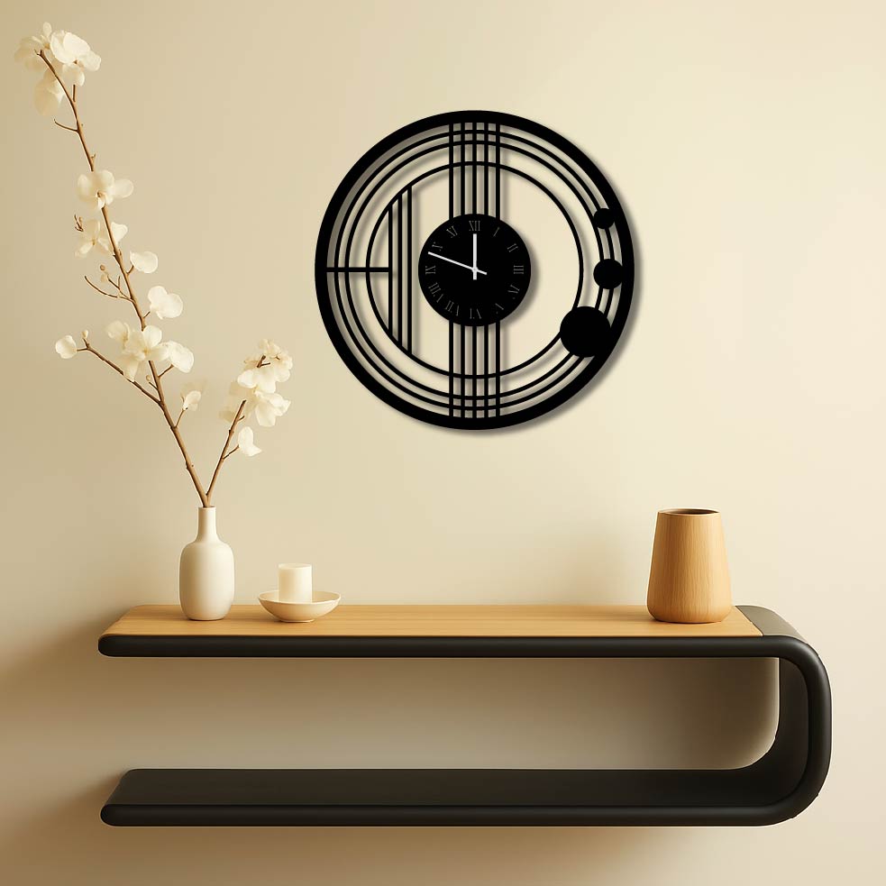 GEOMETRIC LINES METAL WALL ART CLOCK