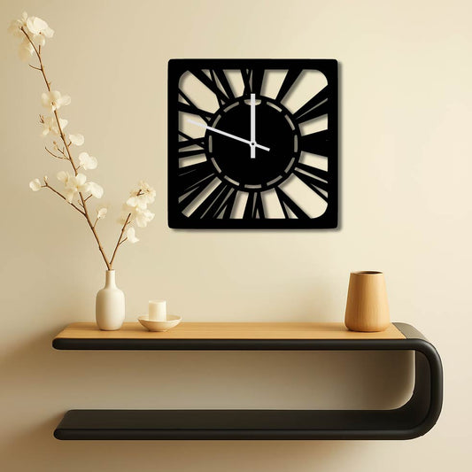 SQUARE FRAME ROMAN NUMERAL METAL WALL ART CLOCK