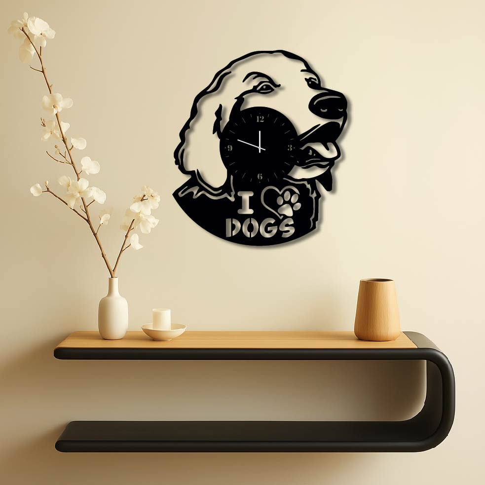 I LOVE DOGS METAL WALL ART CLOCK