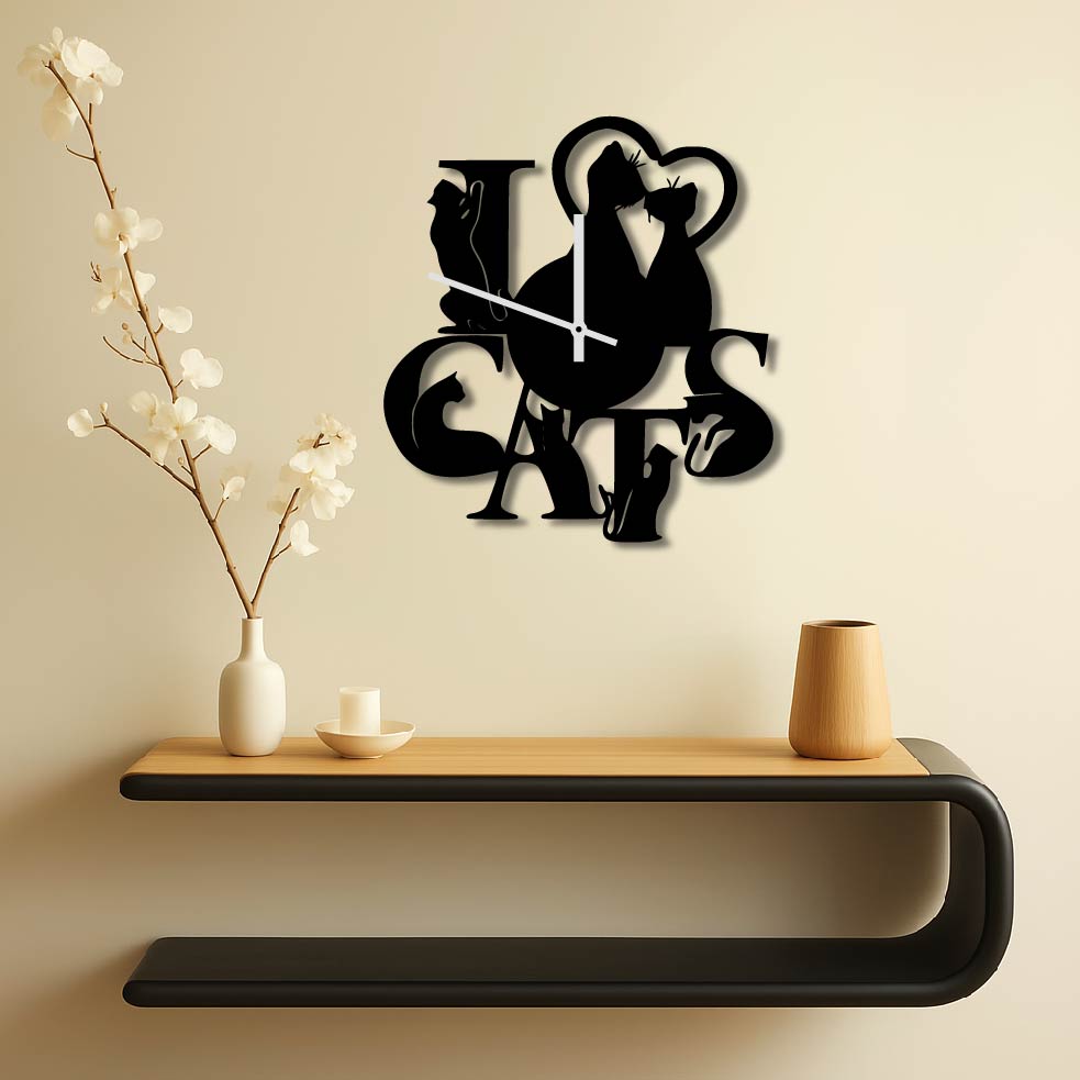 I LOVE CATS METAL WALL ART CLOCK
