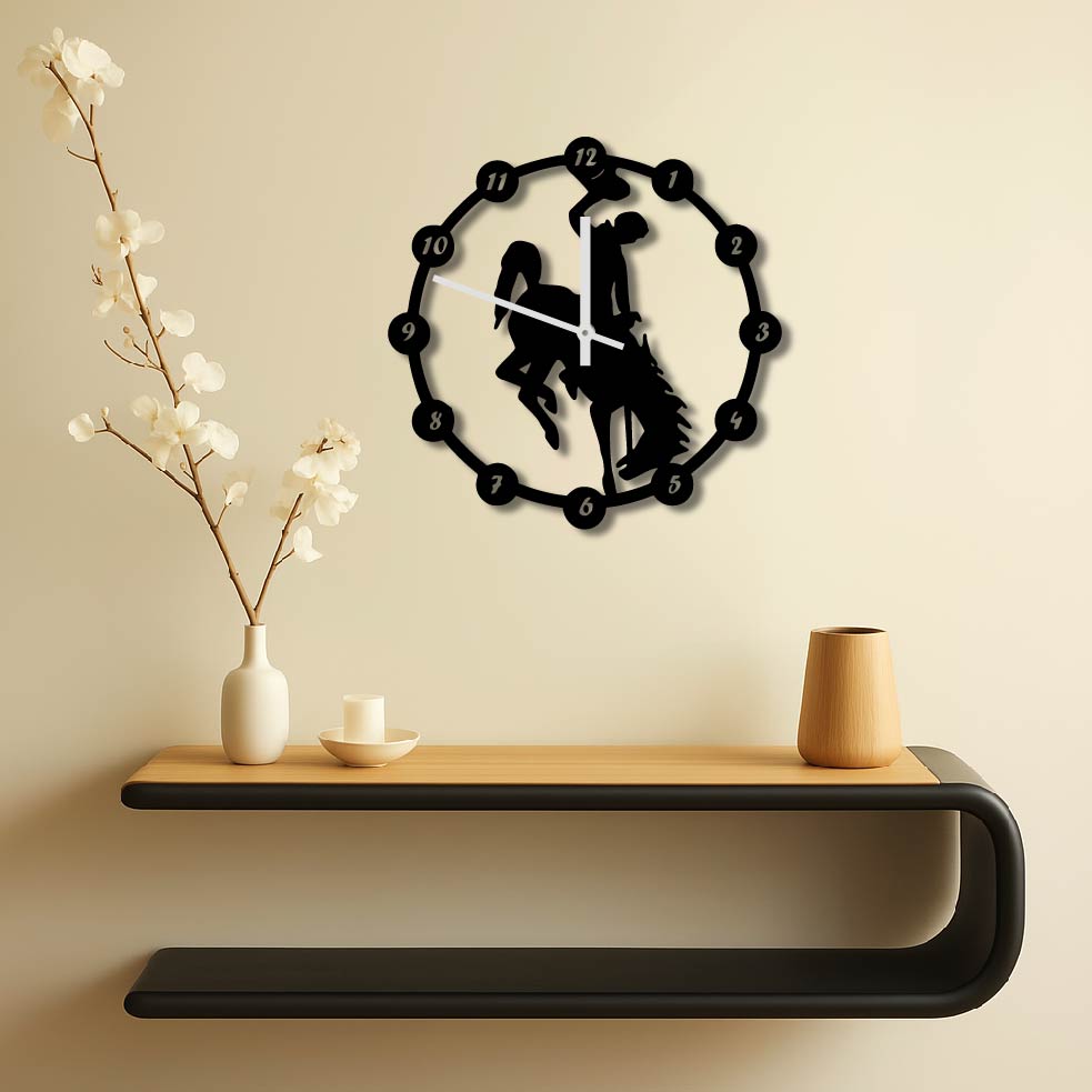 COWBOY HORSE METAL WALL ART CLOCK