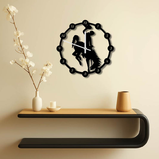 COWBOY HORSE METAL WALL ART CLOCK