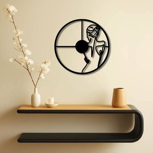 WOMAN LINE ART METAL WALL ART CLOCK