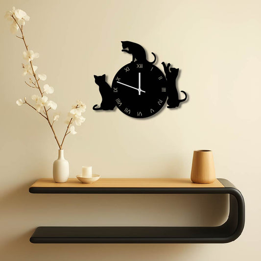 CATS ROMAN NUMERAL METAL WALL ART CLOCK