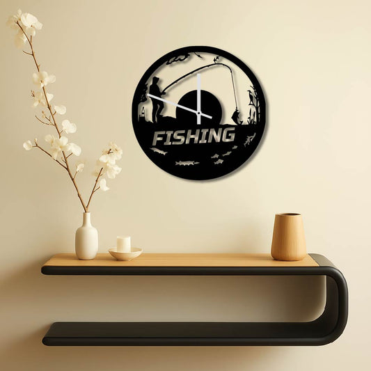 FISHING LANDSCAPE METAL WALL ART CLOCK