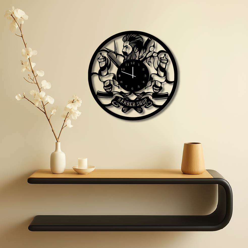 BARBER SHOP FRAME METAL WALL ART CLOCK