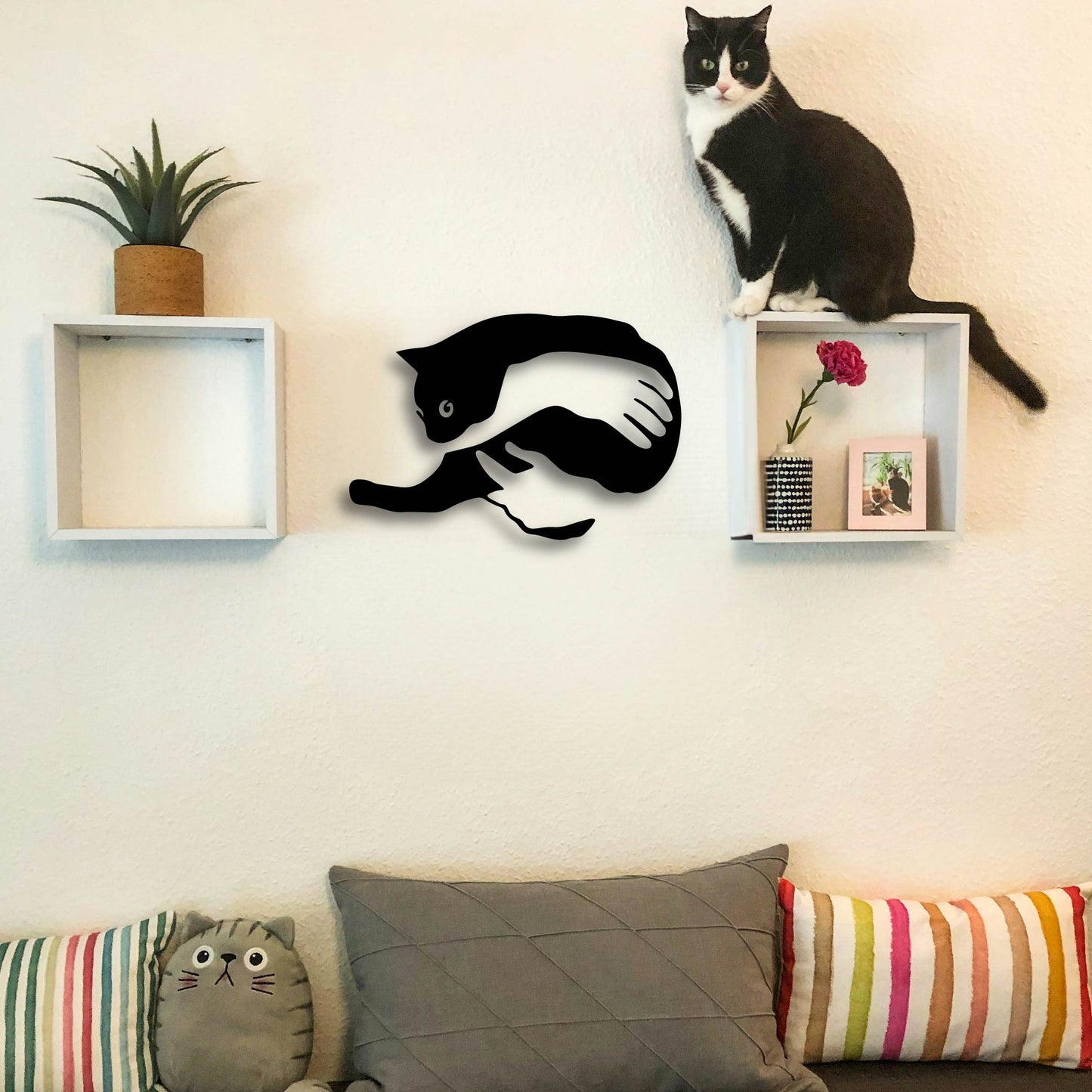 CAT CUDDLES METAL WALL ART