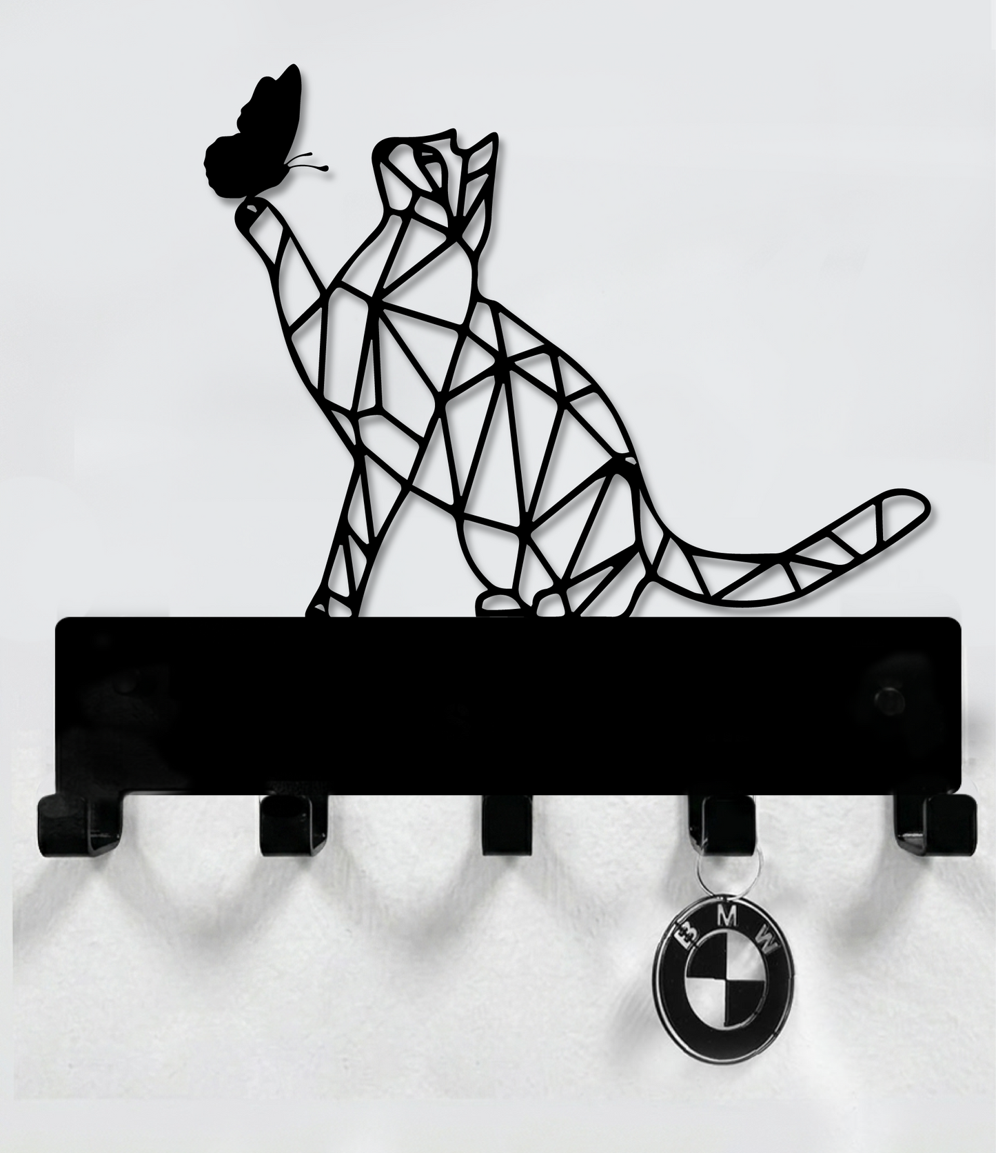 Cat And Butterfly Lined Abstract Leash, Collar And Key Holder Steel / Metal