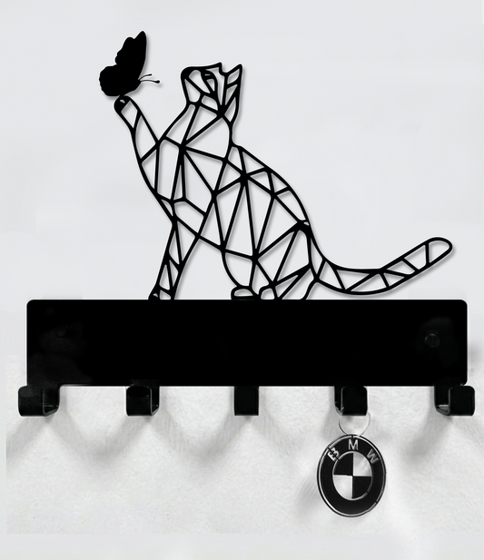Cat And Butterfly Lined Abstract Leash, Collar And Key Holder Steel / Metal