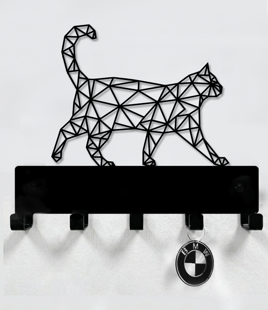 Cat Lined Abstract Leash, Collar And Key Holder Steel / Metal