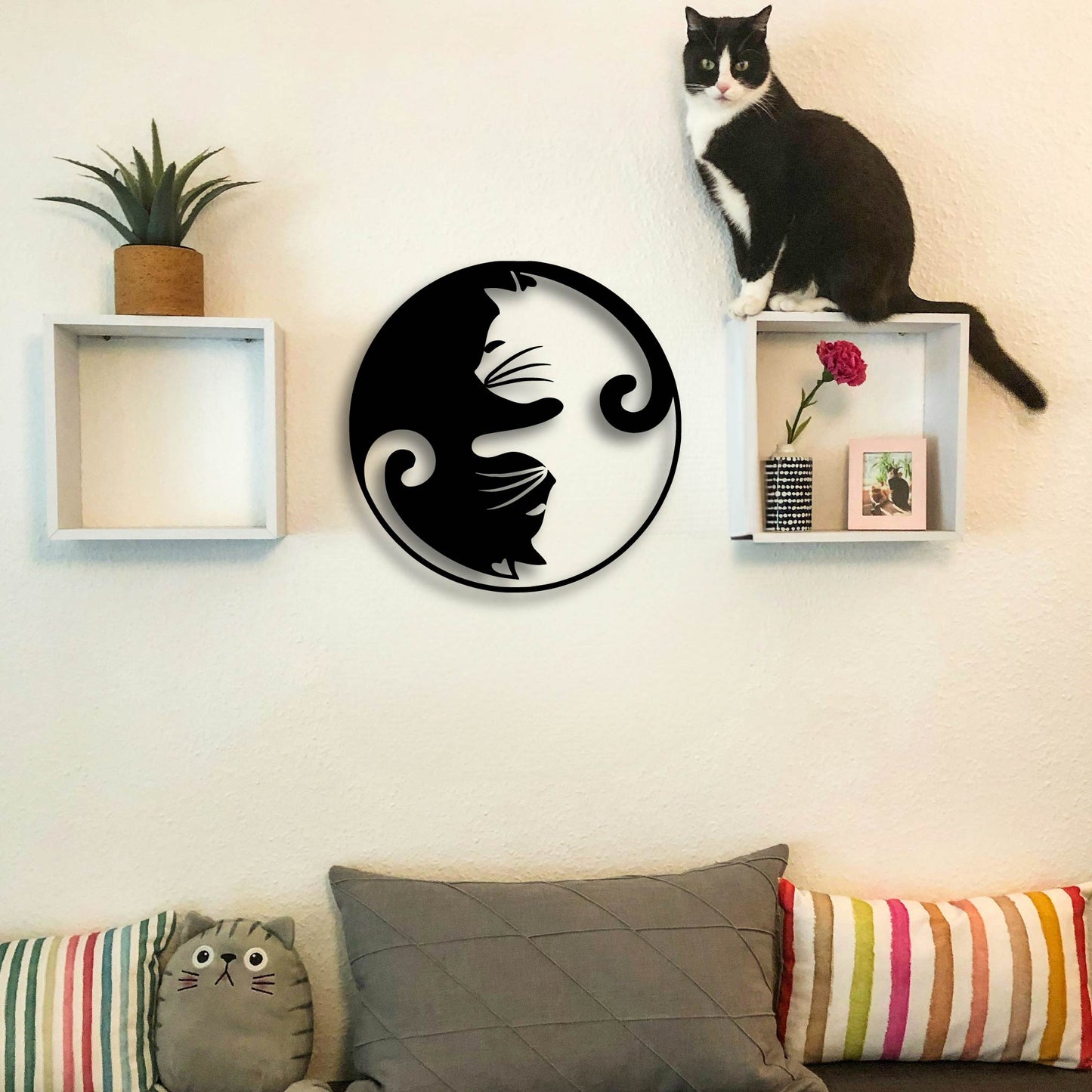 CAT YIN YANG METAL WALL ART