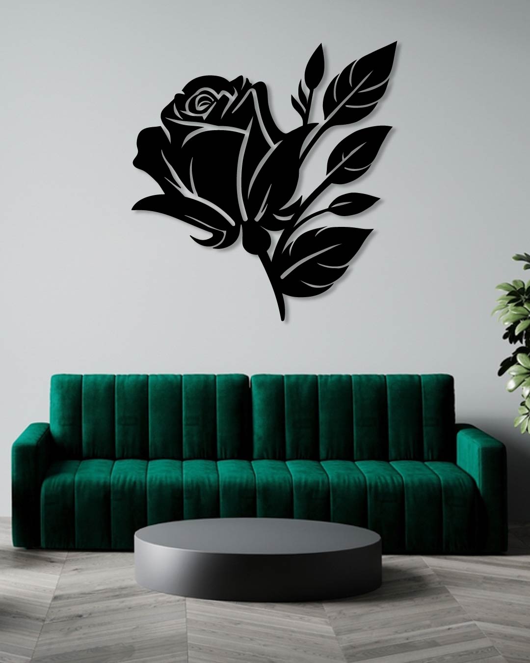 ROSE AND LEAVES METAL WALL ART